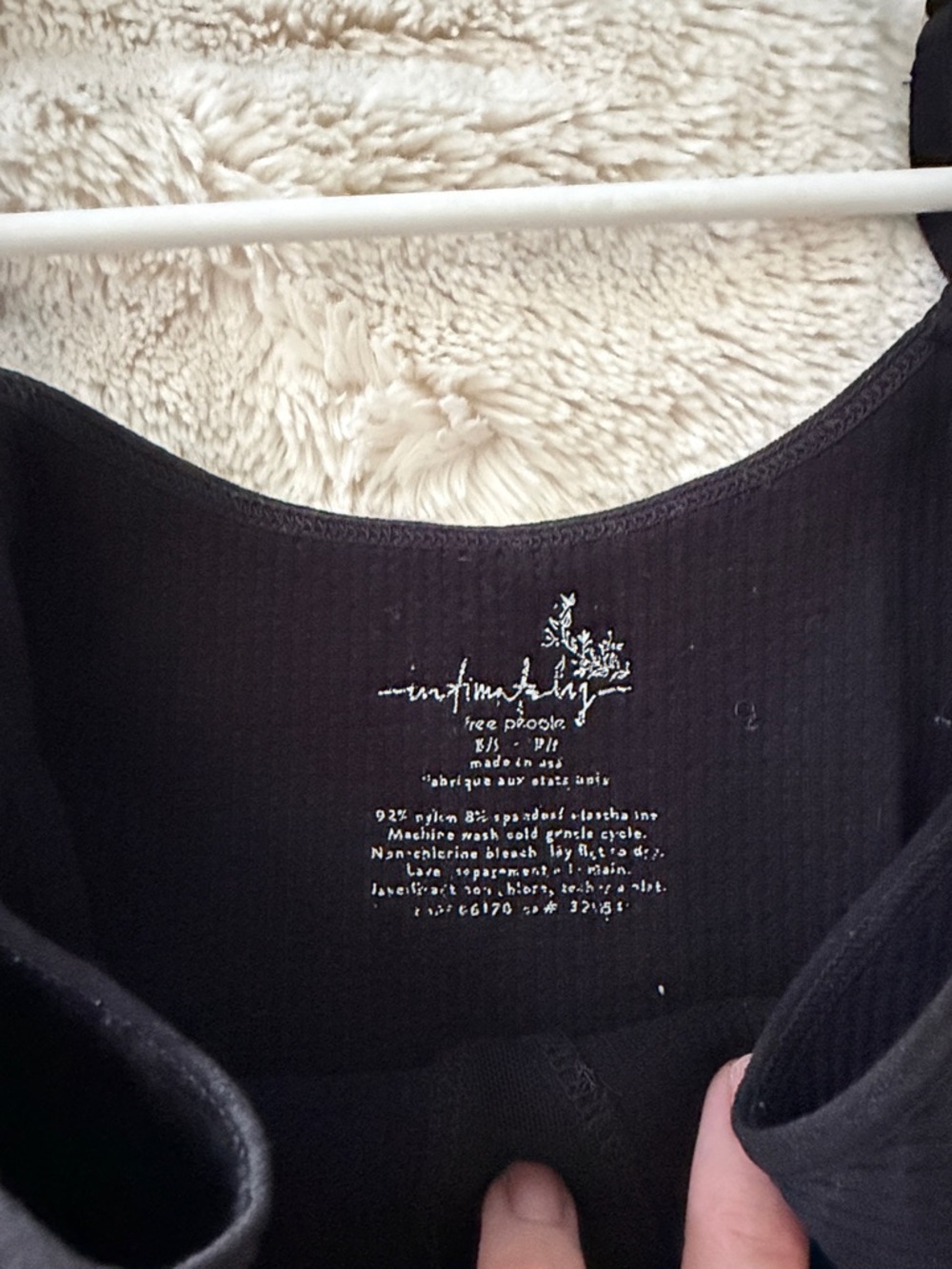 Free People Black Ribbed V-Neck Cami Tank Top with mesh in the middle - Picture 3 of 3